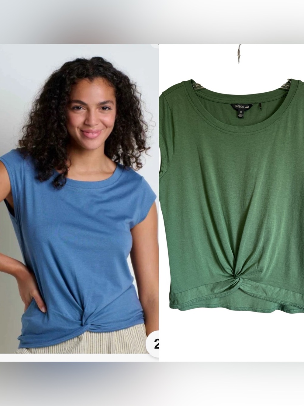 Toad And Co Womens Anza Cap Sleeve Tee with Twist Green Size M Medium